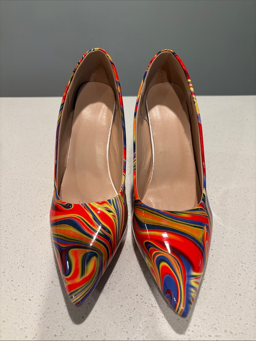 Multicolor Swirl Pointed Toe Pumps - Women's Fashion Heels